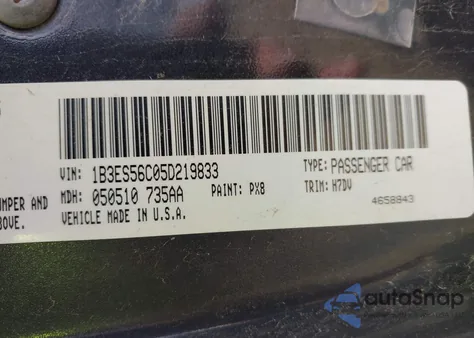 2005 Dodge Neon Sxt z USA, uszkodzony, nr VIN 1B3ES56C05D219833